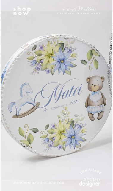 Trusou botez cu ursuleti ponei si flori albastre Teddy Bear Blue 6